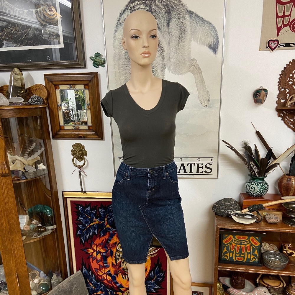 Denim Midi Skirt with Front Split